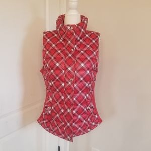 Tommy Hilfiger red white and navy 90s plaid puffer vest
